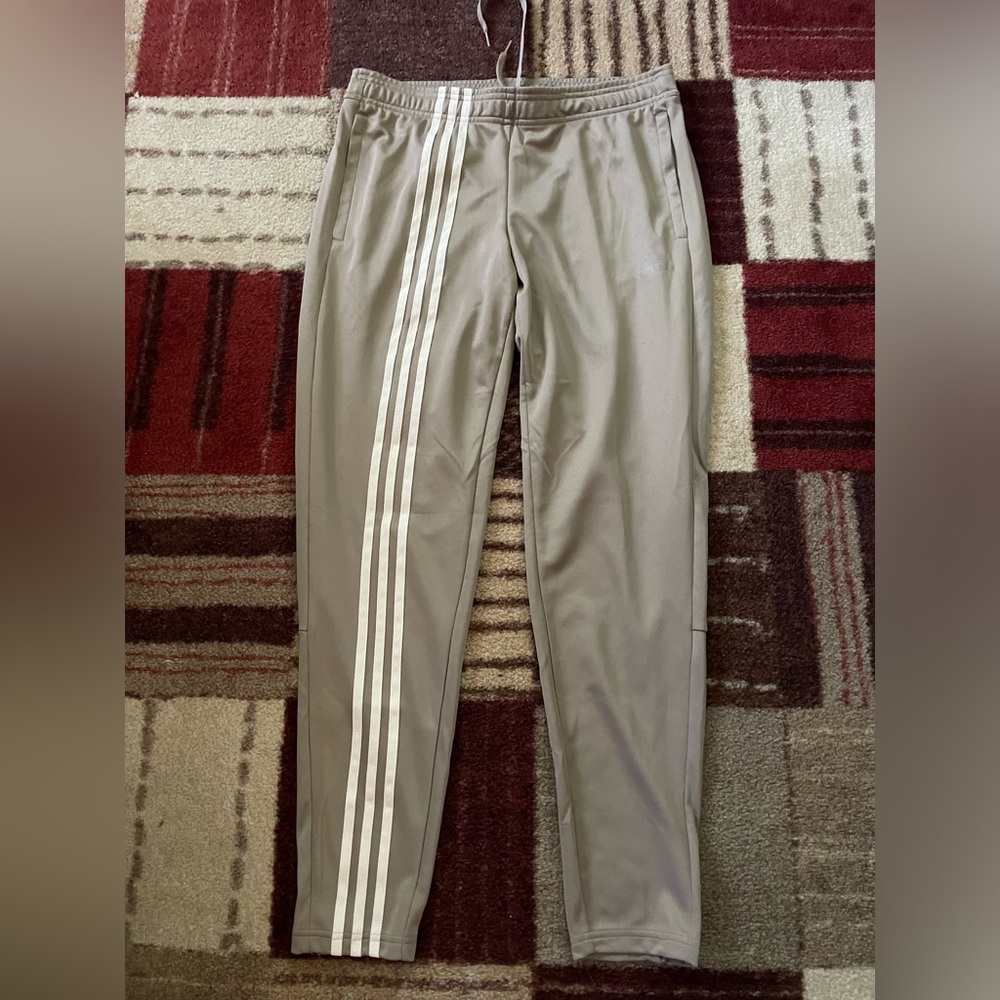 Adidas Men's Gray Joggers with White Stripes